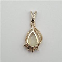 14K Yellow Gold Elegant Pear Cabochon Opal & Diamond Accent Teardrop Pendant